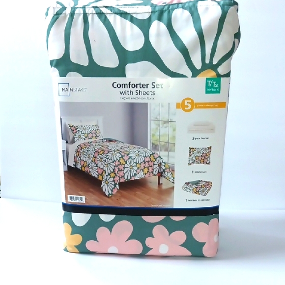 Mainstays Floral Comforter Set - Green and Pink - Picture 1 of 5